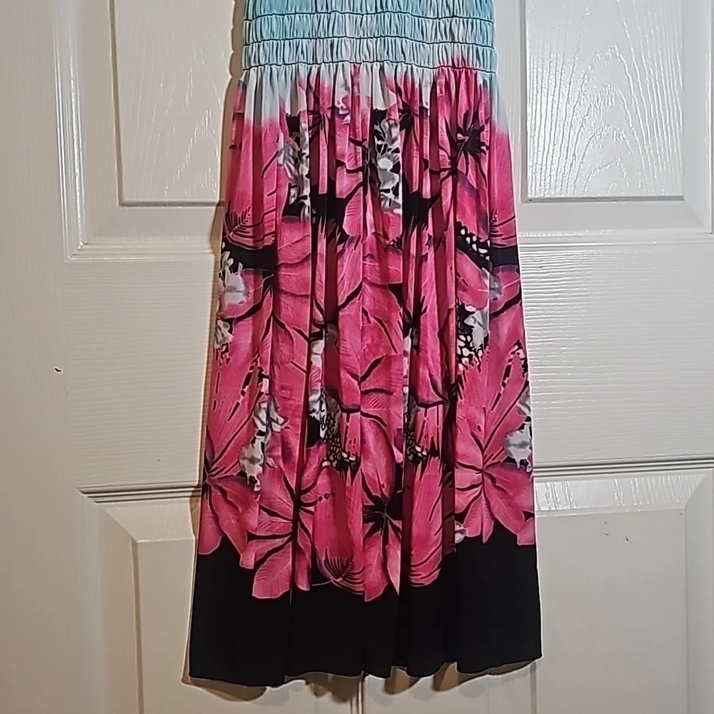 Tropical Print Elastic Top Dress Adjustable Shoulder Ties Size M